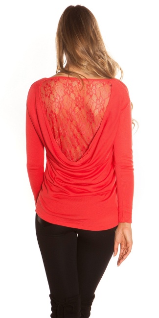 Trendy pullover met kant koraal-kleurig